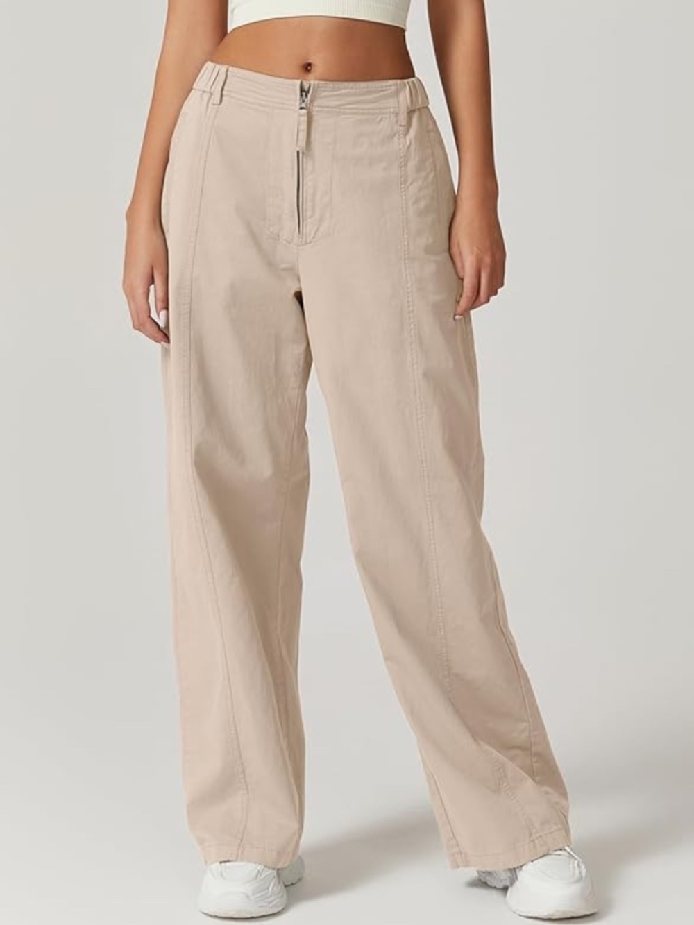 NWT Zip Front Wide Leg Pants High Waist in Beige - Size Small